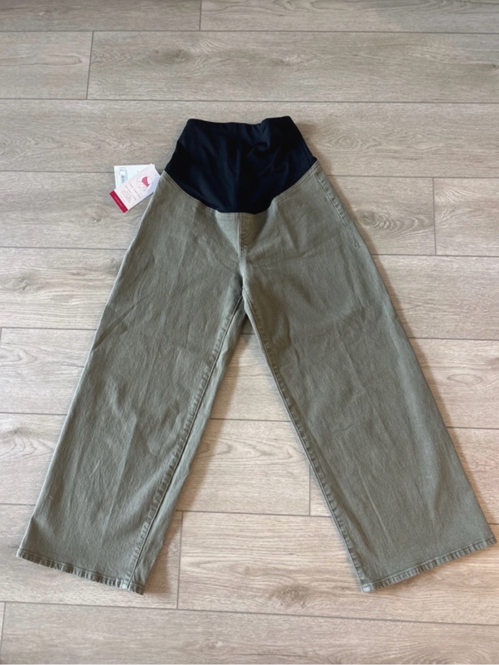 Maternity Olive Green Wide-Leg Pants with Black Waistband